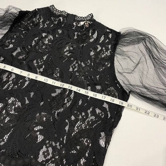 Peach Puffy Sleeve Sheer Allover Lace Cropped Blouse Top - Picture 13 of 13